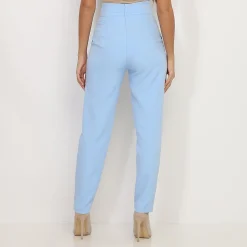 Online La Modeuse Pantalon droit maxi taille haute BleuClair
