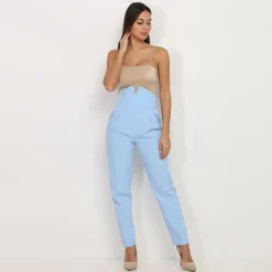 Online La Modeuse Pantalon droit maxi taille haute BleuClair