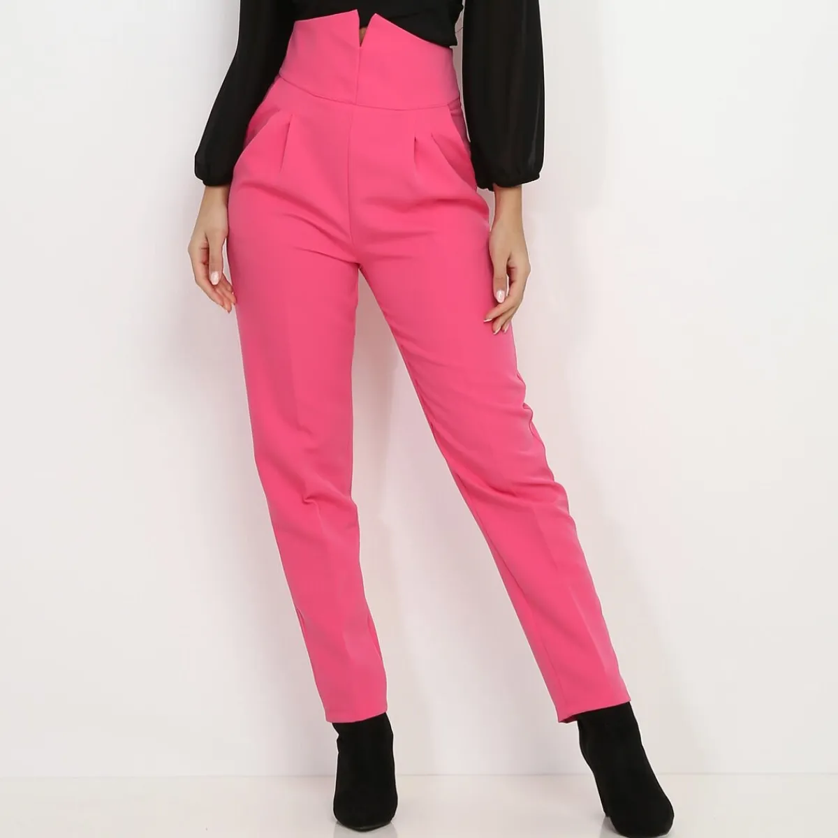 La Modeuse Pantalon droit maxi taille haute Fuchsia