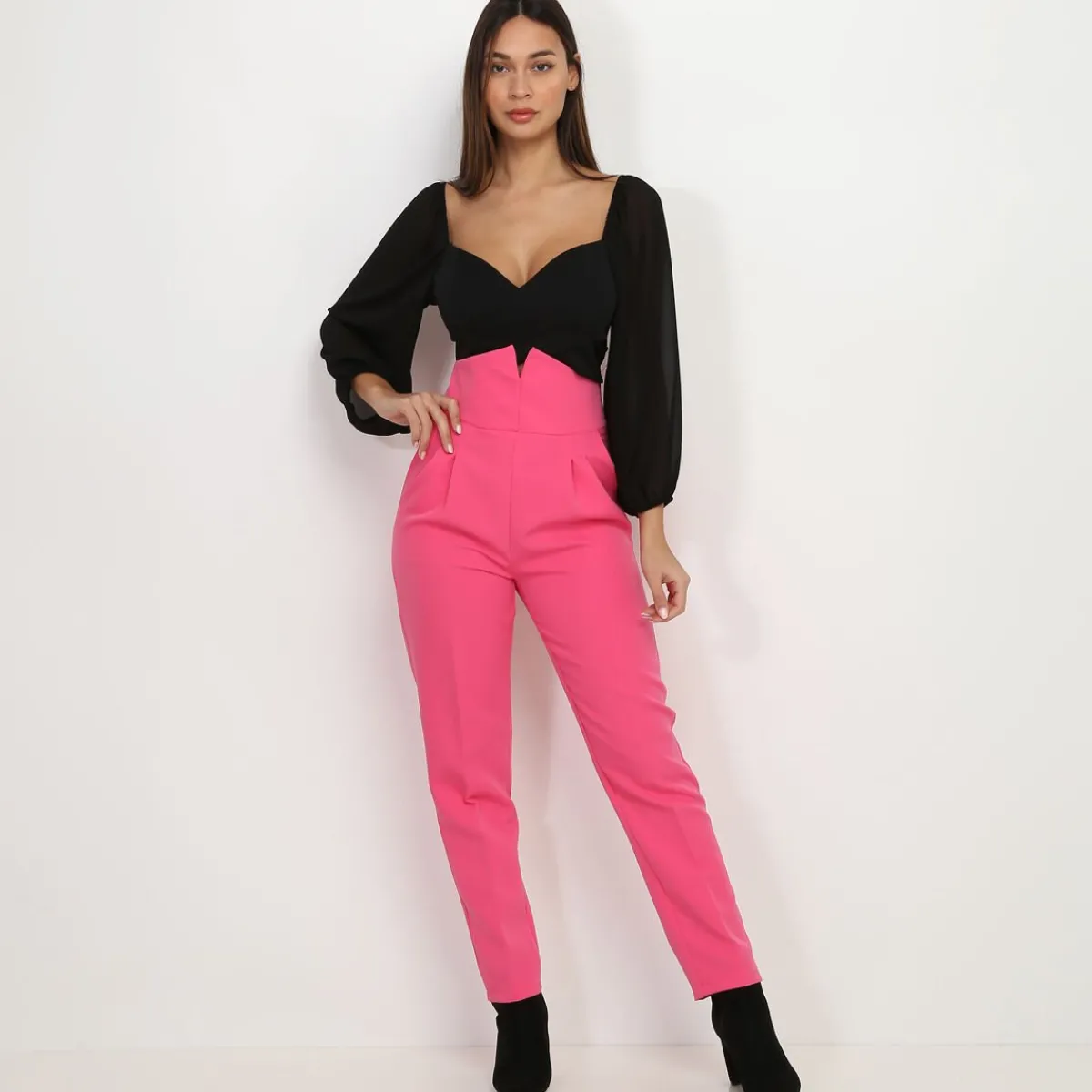 La Modeuse Pantalon droit maxi taille haute Fuchsia