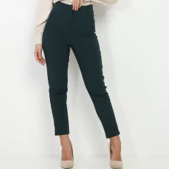 Sale La Modeuse Pantalon droit taille haute Vertfoncé