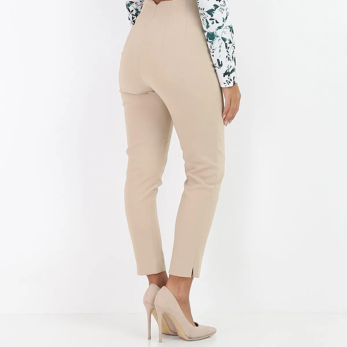 Hot La Modeuse Pantalon droit taille haute Beige
