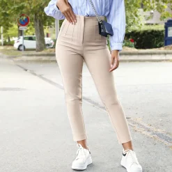 Hot La Modeuse Pantalon droit taille haute Beige