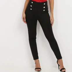 New La Modeuse Pantalon en suédine à boutons Noir