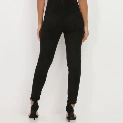 New La Modeuse Pantalon en suédine à boutons Noir