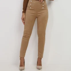 Discount La Modeuse Pantalon en suédine à boutons Camel