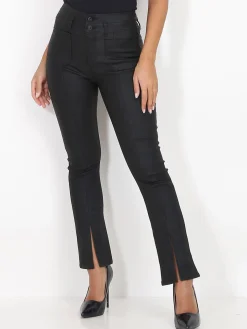 New La Modeuse Pantalon enduit à fentes Noir