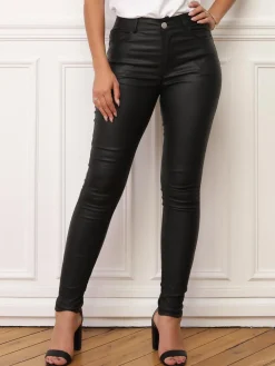 Discount La Modeuse Pantalon enduit slim et push-up Noir