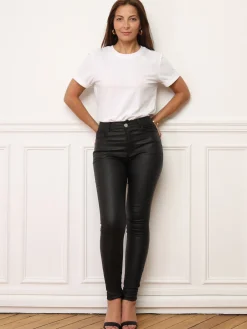 Discount La Modeuse Pantalon enduit slim et push-up Noir