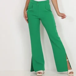 Discount La Modeuse Pantalon flare à fentes Vert