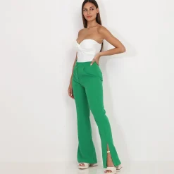 Discount La Modeuse Pantalon flare à fentes Vert