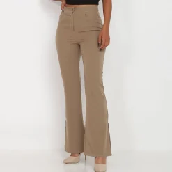 Clearance La Modeuse Pantalon flare à fentes Taupe