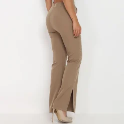 Clearance La Modeuse Pantalon flare à fentes Taupe