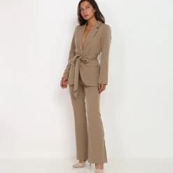 Clearance La Modeuse Pantalon flare à fentes Taupe
