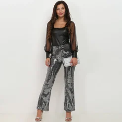 Best La Modeuse Pantalon flare à sequins Argenté