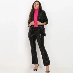 Hot La Modeuse Pantalon flare à sequins Noir