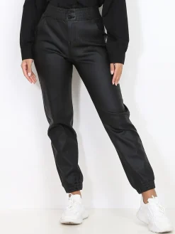 Clearance La Modeuse Pantalon jogger en simili Noir