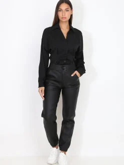 Clearance La Modeuse Pantalon jogger en simili Noir