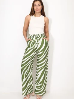 La Modeuse Pantalon large à motif zébré Vert