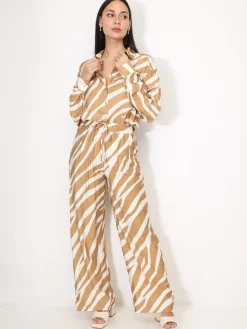 Hot La Modeuse Pantalon large à motif zébré Taupe