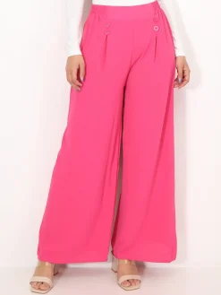 Discount La Modeuse Pantalon large à plis et boutons Fuchsia