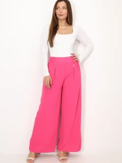 Discount La Modeuse Pantalon large à plis et boutons Fuchsia