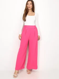 Discount La Modeuse Pantalon large à plis et boutons Fuchsia