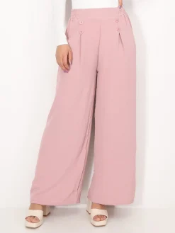 Sale La Modeuse Pantalon large à plis et boutons VieuxRose