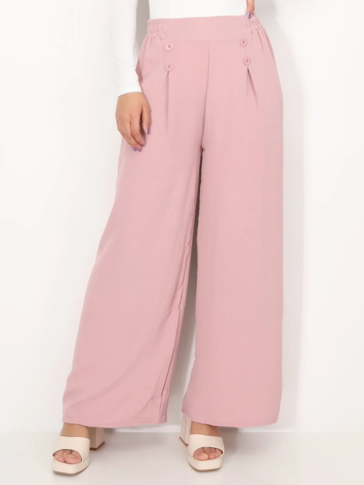 Sale La Modeuse Pantalon large à plis et boutons VieuxRose