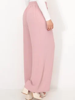 Sale La Modeuse Pantalon large à plis et boutons VieuxRose