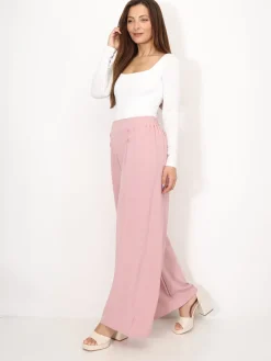 Sale La Modeuse Pantalon large à plis et boutons VieuxRose