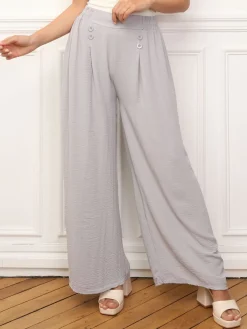 Sale La Modeuse Pantalon large à plis et boutons Gris