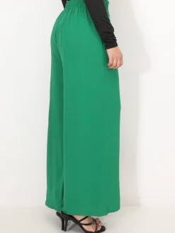 New La Modeuse Pantalon large à plis et boutons Vert
