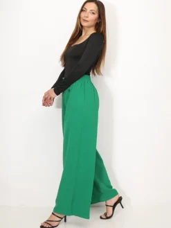 New La Modeuse Pantalon large à plis et boutons Vert