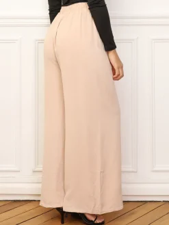 Hot La Modeuse Pantalon large à plis et boutons Beige