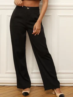 Clearance La Modeuse Pantalon large à taille haute Noir