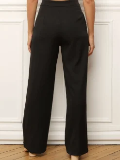 Clearance La Modeuse Pantalon large à taille haute Noir
