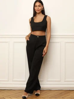 Clearance La Modeuse Pantalon large à taille haute Noir
