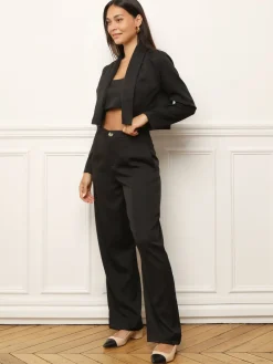 Clearance La Modeuse Pantalon large à taille haute Noir