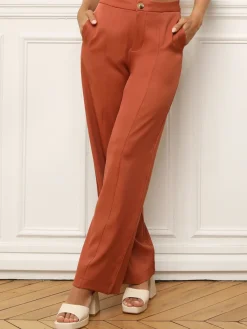 Outlet La Modeuse Pantalon large à taille haute Terracotta