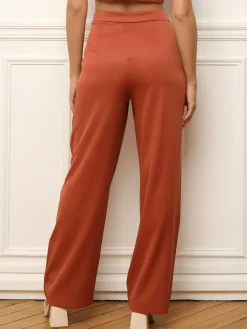 Outlet La Modeuse Pantalon large à taille haute Terracotta
