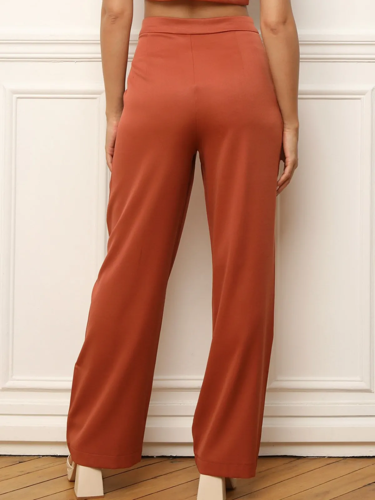 Outlet La Modeuse Pantalon large à taille haute Terracotta