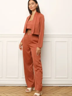 Outlet La Modeuse Pantalon large à taille haute Terracotta