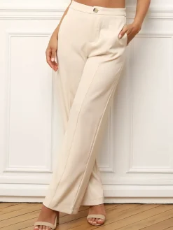 Sale La Modeuse Pantalon large à taille haute Beige