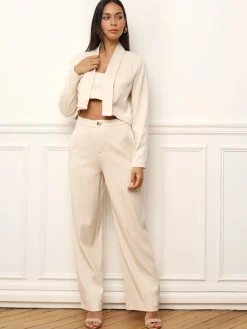 Sale La Modeuse Pantalon large à taille haute Beige
