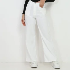 Hot La Modeuse Pantalon large à taille haute Blanc