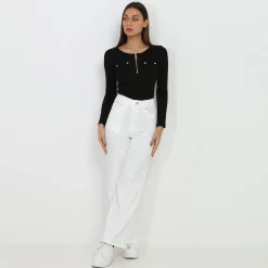 Hot La Modeuse Pantalon large à taille haute Blanc