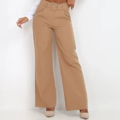 La Modeuse Pantalon large ceinturé Camel