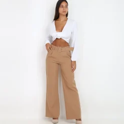 La Modeuse Pantalon large ceinturé Camel