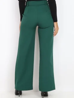 Best La Modeuse Pantalon large ceinturé Vertfoncé